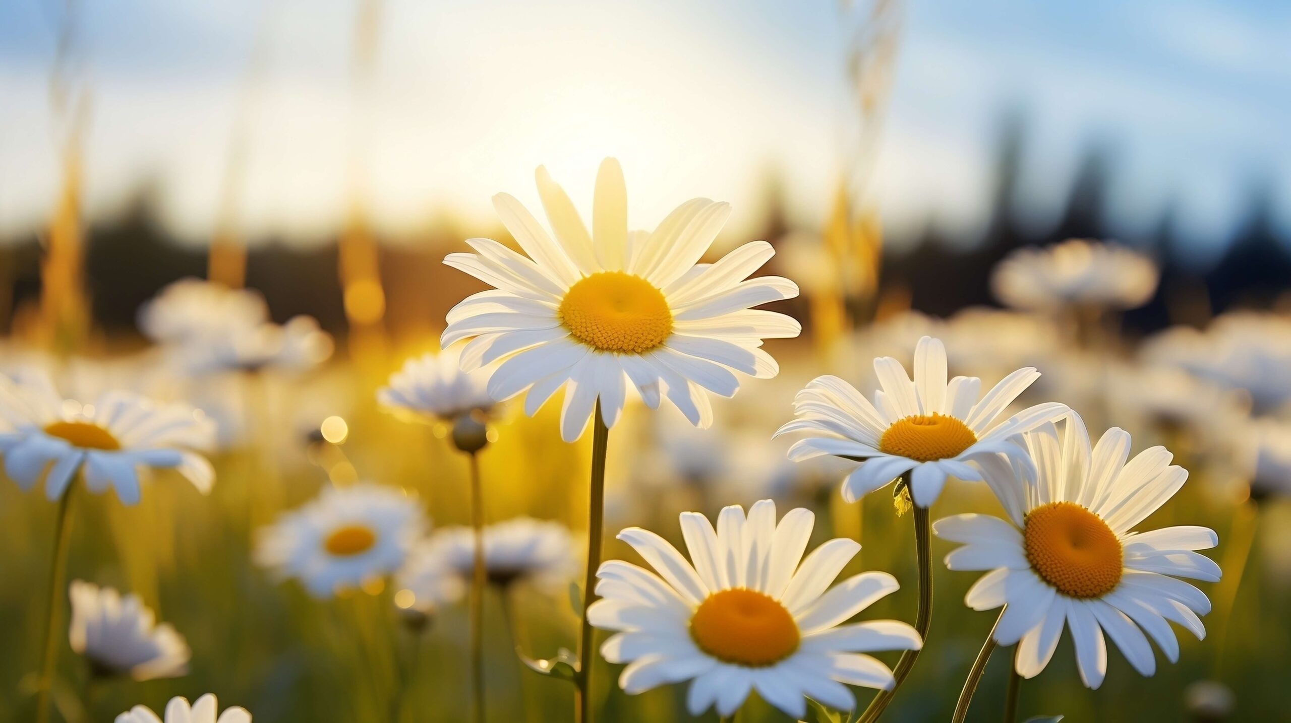 Field of white daisy's on a sunny day